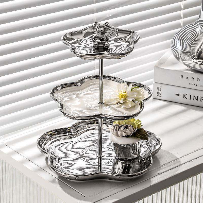 多北欧瓷水果盘家用客厅茶几570865点心糕盘甜蛋品台层糕点糖陶果