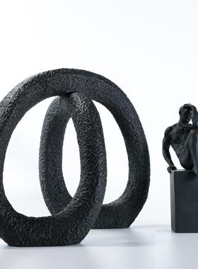 代简创意黑白色环形样板现房间售抽楼处大YQ-H65堂象展厅软极装饰