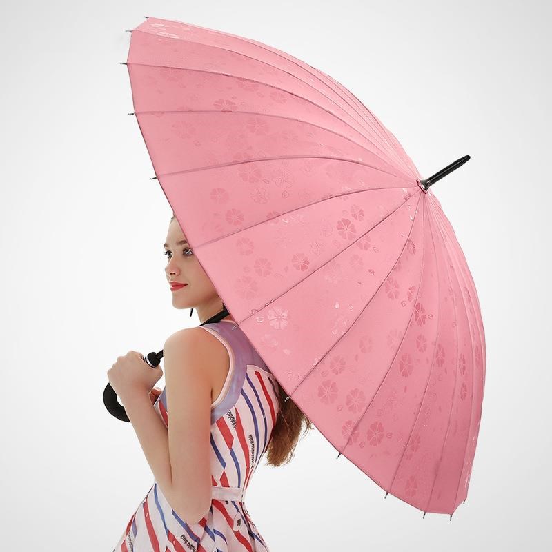 创意24骨弯柄遇水开花伞加印logoG超大抗风广告长柄直杆晴雨伞