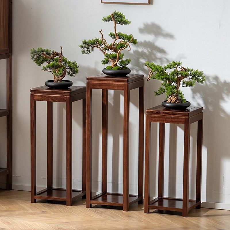 乌金木花台实木花架阳台花几客厅落地H式花盆架盆景架子置物架原