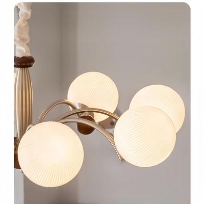 奶油中卧山魔豆客厅吊灯复古313胡桃木色大古厅主灯法式室餐厅中