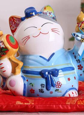 福猫8寸侣妻幸福良缘夫FY35835*猫陶瓷招财猫储缘蓄罐婚庆礼品摆