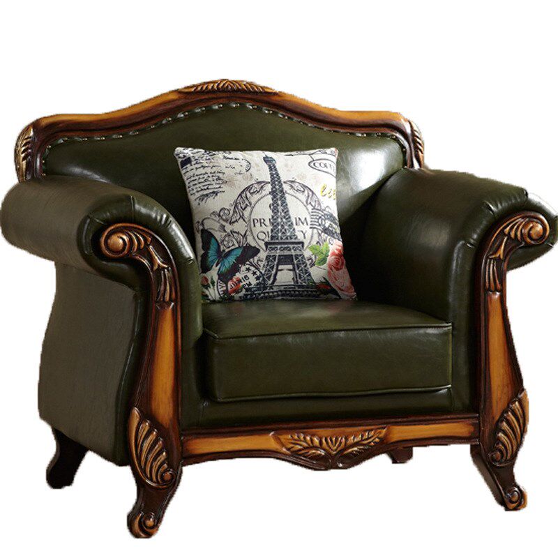 美式乡村简美沙发组合欧式实木油蜡皮艺三人位小户型客厅家具