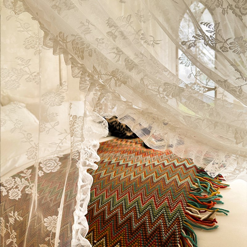 法式蕾丝床幔Ug型轨道蚊帐豪华3开门家用公主落地宫廷加厚铝合金