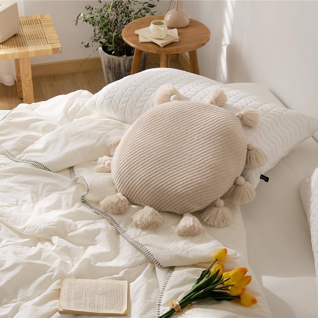 家欧流苏靠垫床头发座沙椅抱枕靠GCA枕芯护北腰含厂芯花洛克