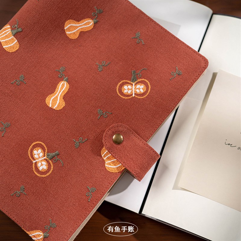 A4B5活页大笔记布艺面本文艺复古刺绣南瓜N手账本子手工随身记事