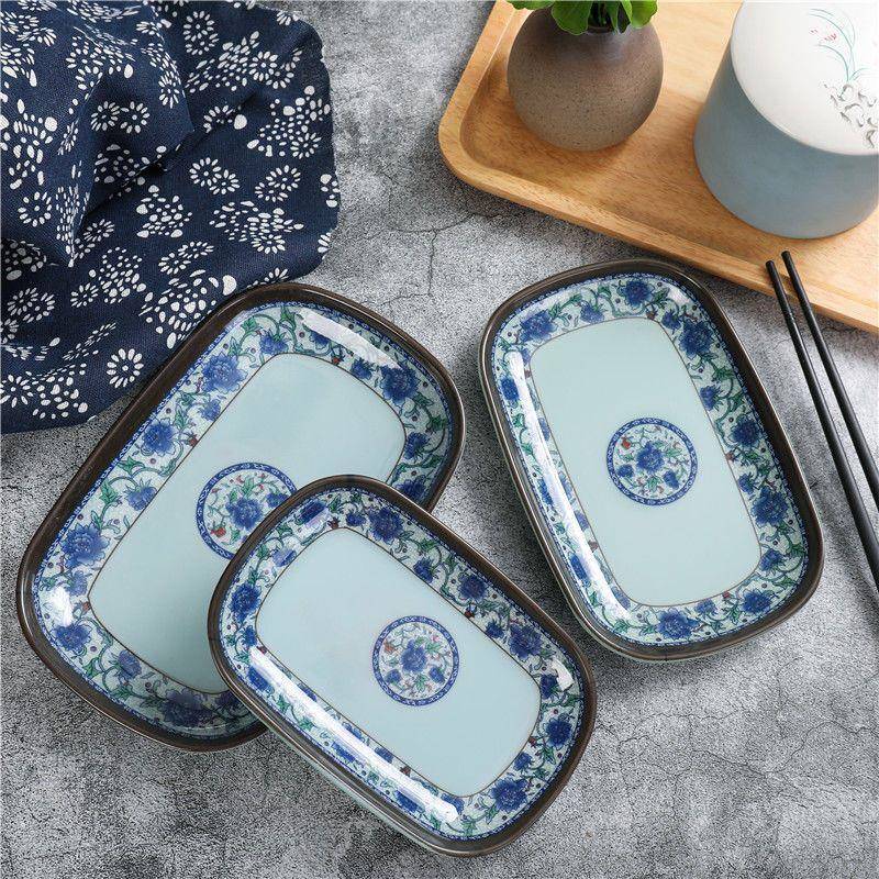 方10个密胺肠DVS仿瓷餐具火锅粉烧烤自助小吃糕点凉菜长形青花瓷