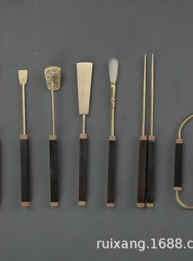 R05香道工具七件套装方/7木柄黄铜仿古色RIB香道具特色柄香道工具