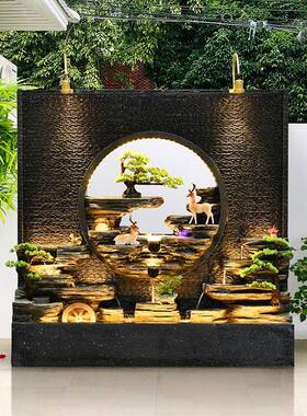 假山流水喷泉户外TB667050别墅花园庭酒鱼店池造景水风幕墙屏隔断