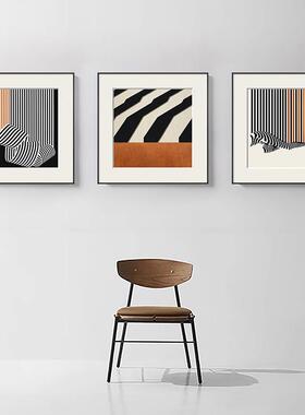 现代简约橙色抽组象线装饰合画黑白艺术样板间条SF744583挂画入户