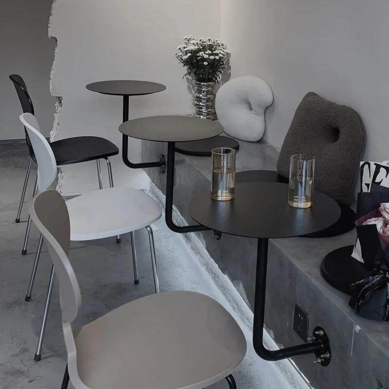 红墙边桌茶甜品店咖啡厅卡座子靠墙壁挂桌奶子黑色桌无品牌/壁装