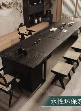 实木烧大型酒泡茶桌店ISV大堂办公桌带茶盘壶一体会客水厅茶桌椅