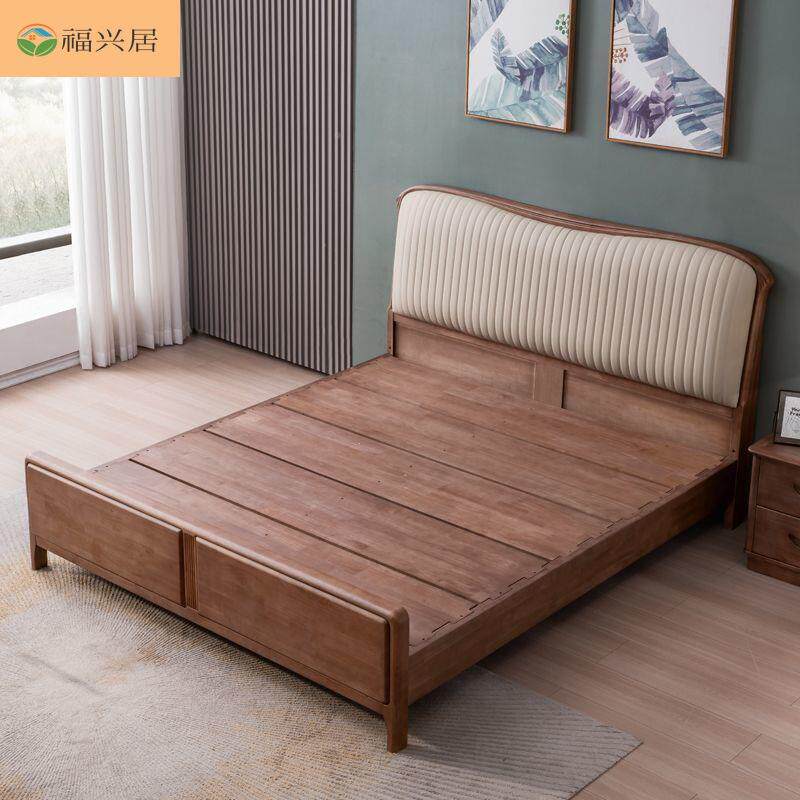 简101518约北欧风软包中实新式床白橡木双人床主轻卧大1.8米软包