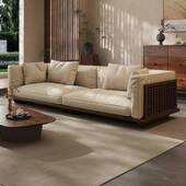 胡宋式 美学黑排桃实木棉麻布艺用沙发新中式 客厅直四人位LIL家小