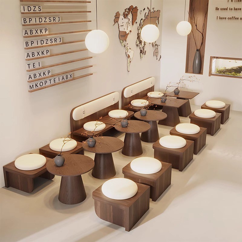 咖啡厅奶茶店靠墙卡座沙发餐桌甜品店烘培店O休息接待沙发桌椅组