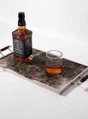 轻奢极简长金方形属托提手盘样板间售楼处酒店RNQ编织皮革纳收盘