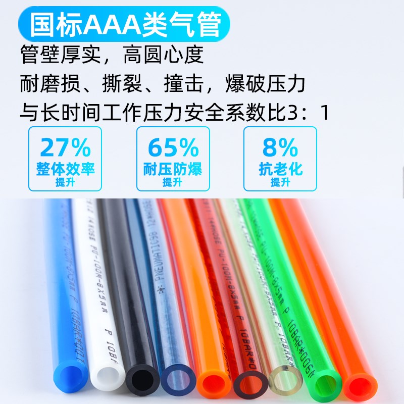 TPU气管气动4X2.5软管8X5透明管8mm 4/6H/10/12/16/14气泵多色气