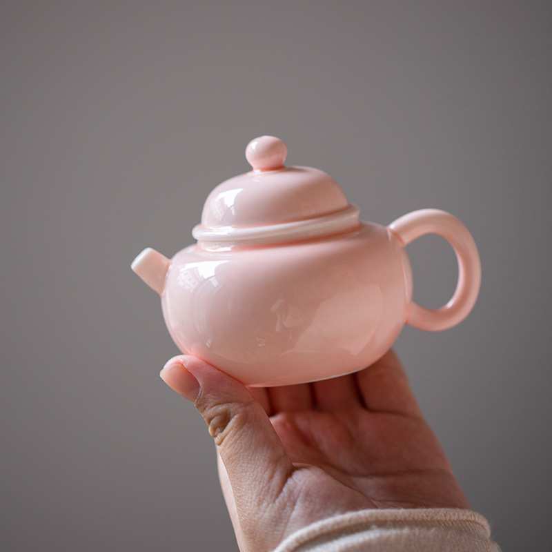 思陶斋粉色茶具小壶德化陶瓷小品壶泡茶壶玉瓷仿古壶家用茶壶