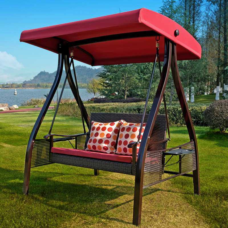 精欧户外 庭院花园铁艺秋千吊椅摇床 室外阳台三人藤编吊床摇摇椅