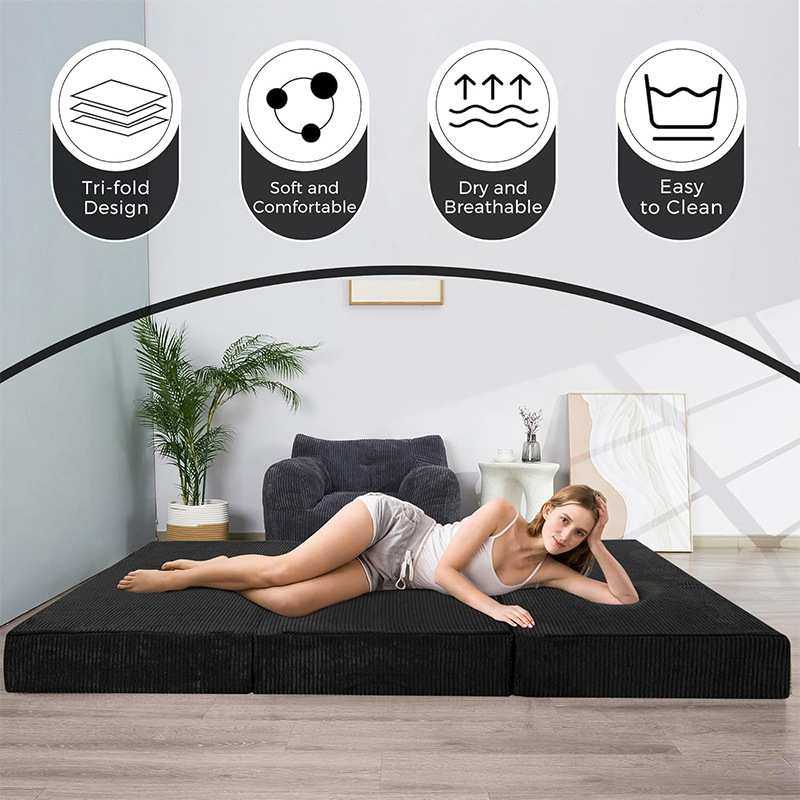 三折床垫高密度海绵榻榻米垫子灯芯绒床垫户外可折叠软客床露营垫