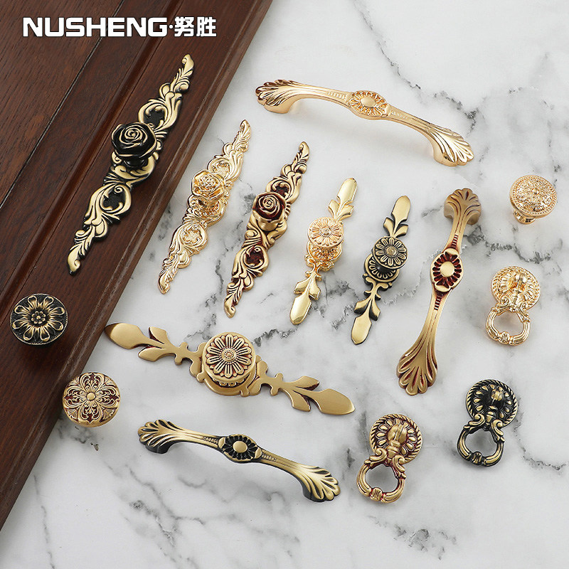 仿古欧美式纯铜衣柜拉手法式古典家具金色单孔抽S屉橱柜门把手全