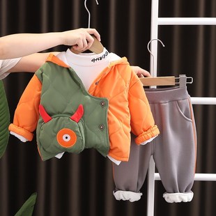 男童秋冬季加绒加厚三件套新款婴儿童棉衣男宝宝冬装套装1-3岁5潮