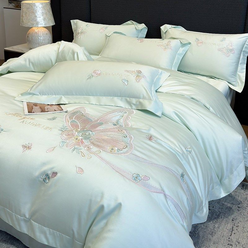 A类母婴级180S高档纯棉四件式高级刺绣全棉被套床单被罩床上用品4