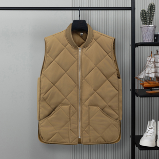 无袖 菱形格子马甲棉衣男士 加厚马夹棉服坎肩男纯色百搭 新款 秋冬季