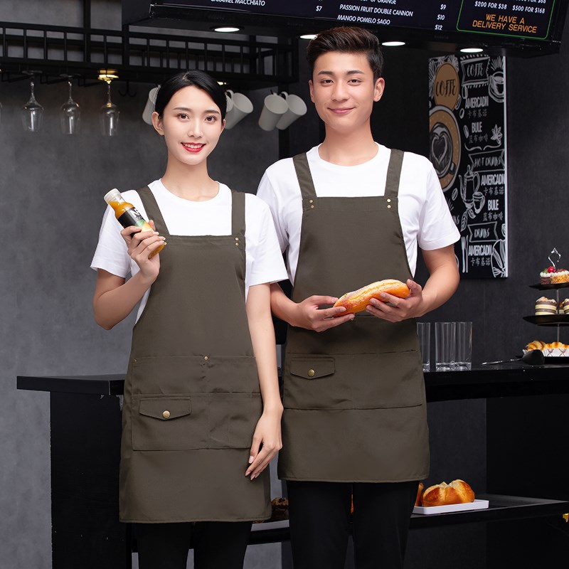 餐饮奶茶店围裙定制logo印字女家用厨房时尚咖啡店工作服上班男士