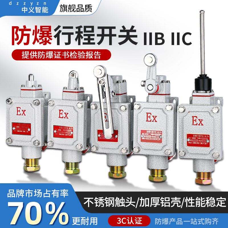 防爆行程开关限位开关DLXKLX5-15B5d脚踏双踏柱塞lx5-D滚轮EX摇臂