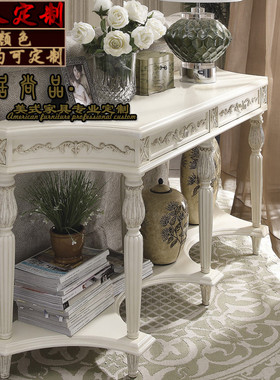 美式实木玄关柜白色做旧客厅靠墙装饰桌边桌玄关台V入户玄关桌定