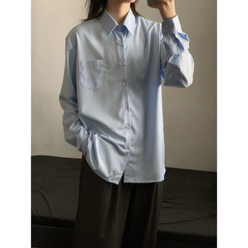 WM日系校供感制服尖领硬领浅蓝色长袖衬衫JK女生DK男生学院风衬衣