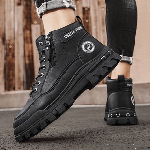 靴潮 英伦风内增高8cm6cm防水工装 增高鞋 男10cm马丁靴加绒高帮冬季