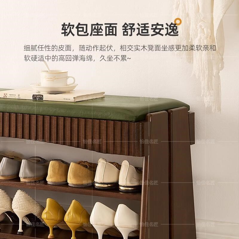 入户实木换鞋凳家用门口可坐穿鞋凳进门鞋架网红软包坐垫收纳凳子