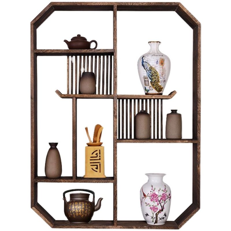 博古架实木中式壁挂茶架展示架茶叶架子置物架墙挂式茶壶架摆架