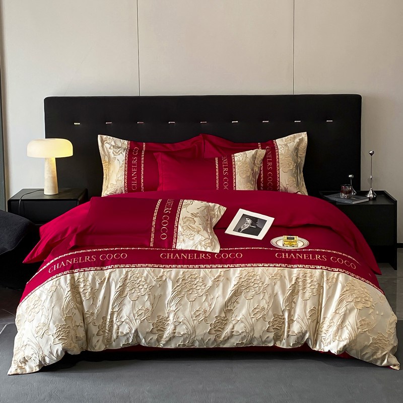 高级感婚庆四件套红色喜被纯棉床单被套婚嫁喜庆新房结婚床上用品