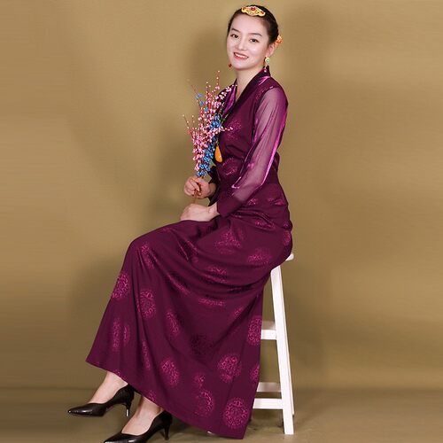 夏季藏装女西藏服民族风藏服纱袖博拉高档锦O缎藏袍女藏族服锅庄