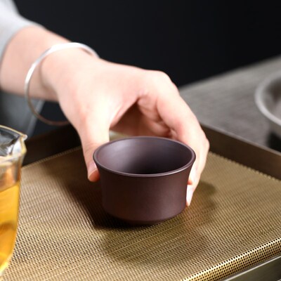 宜兴原矿紫砂杯全手工品茗杯套装功夫茶具茶盅主人小杯老紫泥君德