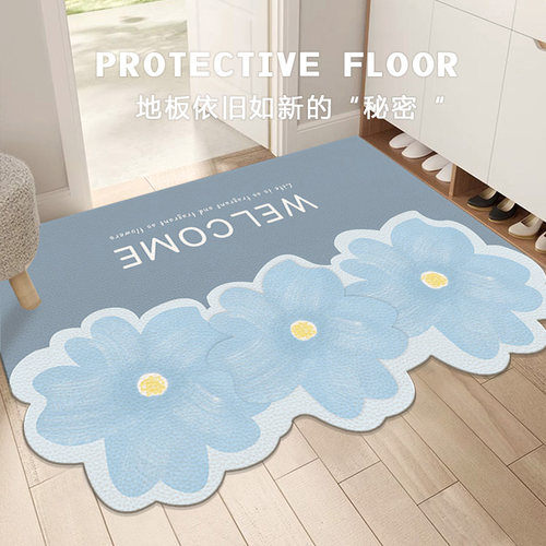 小清新入户门地垫蓝色玄关地毯进门口脚垫子家用耐S脏pvc可擦免洗