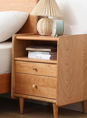 樱桃全实床头柜木北欧卧室储60973物木柜小户型边柜现代简约橡床