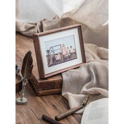 实木质黑胡桃Y/3513黑相框摆台6片寸洗照片成相框做台照挂摆墙相