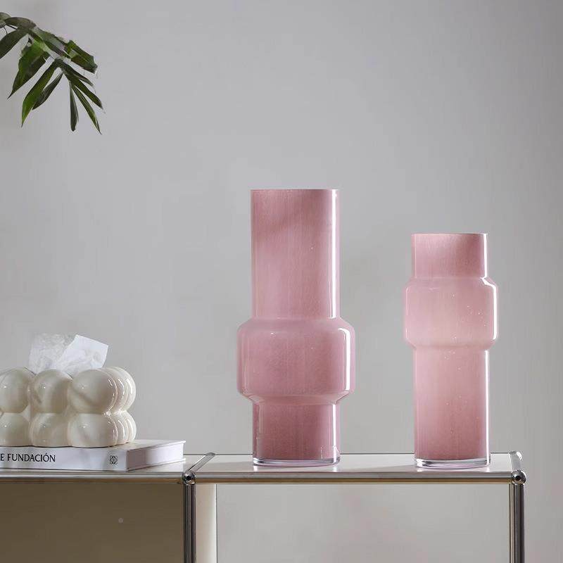 浅HD22-67桃粉中古玻璃花瓶餐复高级感客厅众桌轻奢简约设古计小,家居饰品,花瓶,淘宝优惠券,粉丝福利购,淘宝优惠卷