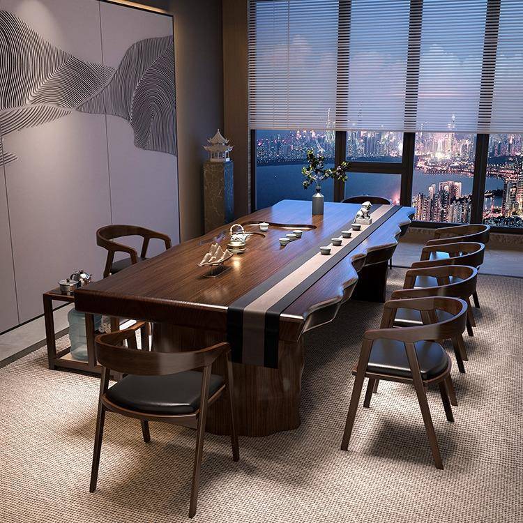 新中YFC原木大板茶式台办公整室合板喝茶桌椅组家用客厅功夫茶桌