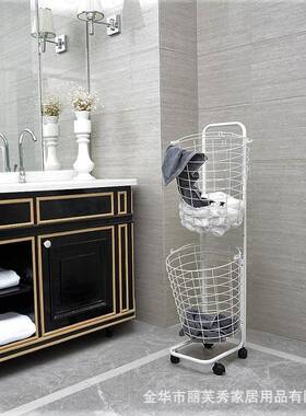 厂供应金属丝透气脏衣篮钢脏衣家服收纳滚ZRF筐收纳篮落地带轮脏