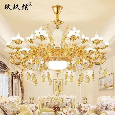 欧水式客灯厅吊灯奢华大6152气复式楼玉餐厅卧室锌合金仿石晶别墅