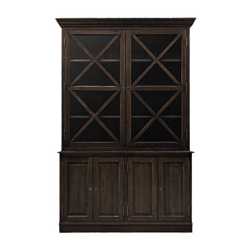 美式乡村复古实木书柜组合餐边柜客厅展示陈列柜欧式书架书橱定制