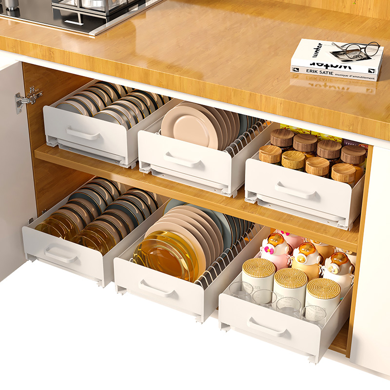 厨房碗架沥水架橱柜内置抽拉碗架拉篮抽屉式置物架碗碟碗盘收纳架