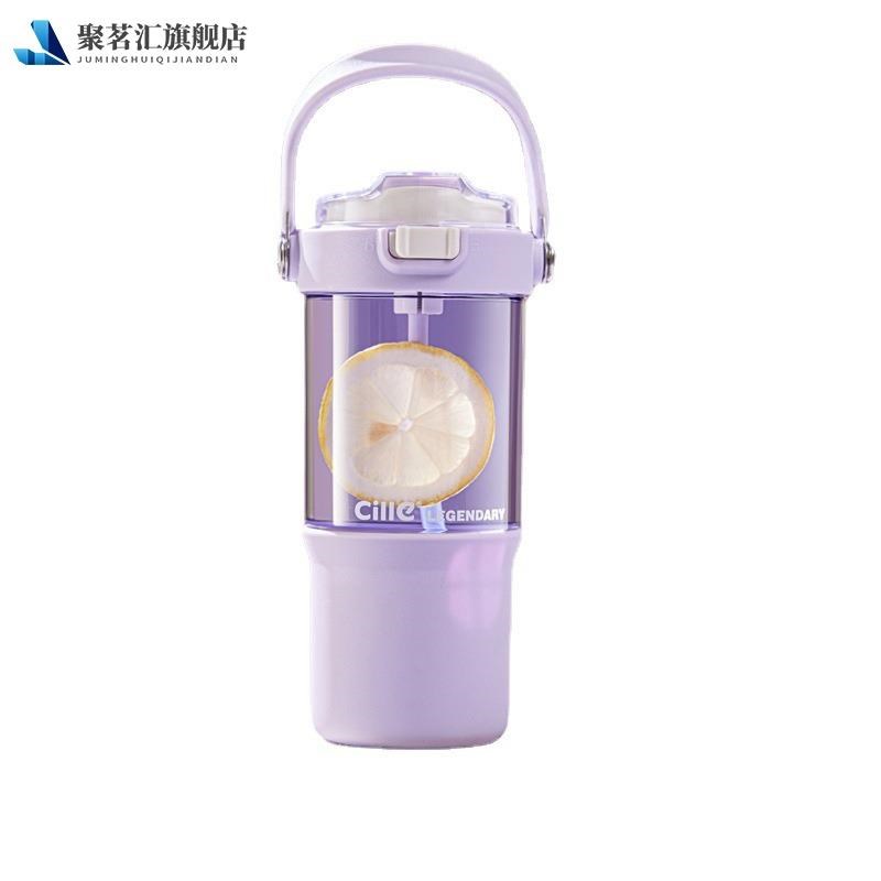 网红水杯双层 学生耐高温双饮吸管杯高颜值便携手提随手杯