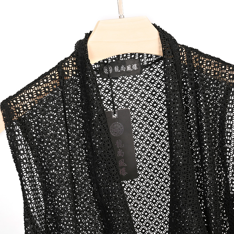 夏季薄款中长款开衫马甲披风无袖暗黑系潮流个性马夹韩版镂空超宽