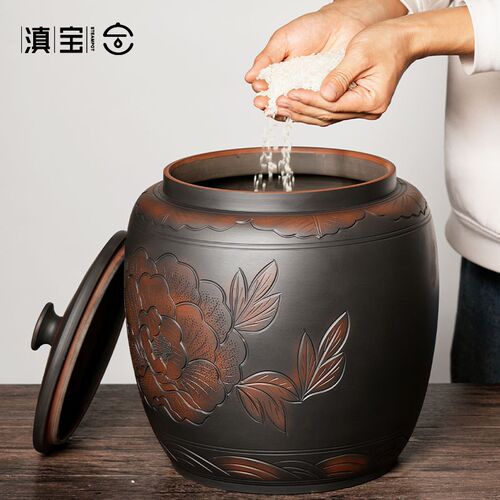米缸家用防虫防潮密封陶瓷带盖高端面粉存储米桶五谷杂粮收纳50斤